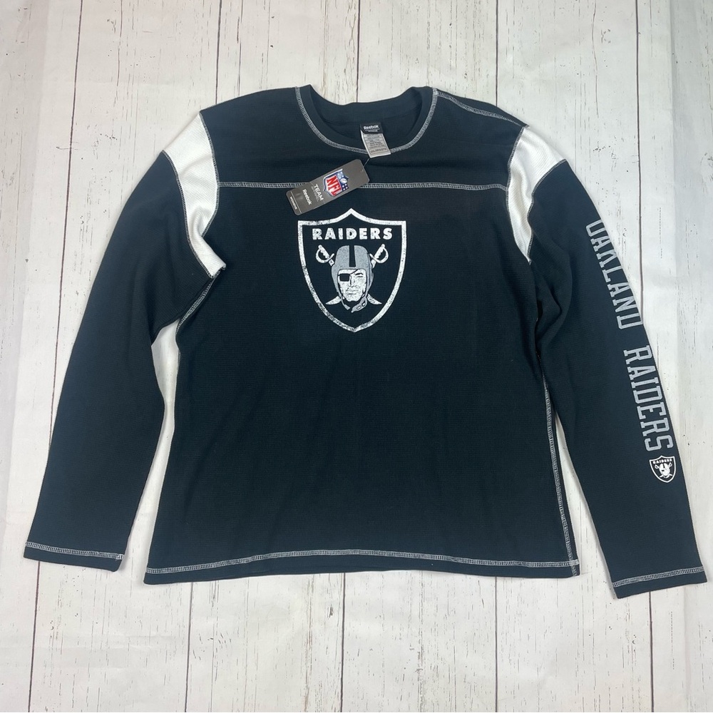 NFL Reebok Oakland Raiders Giant Logo Waffle Long Sleeve Shirt